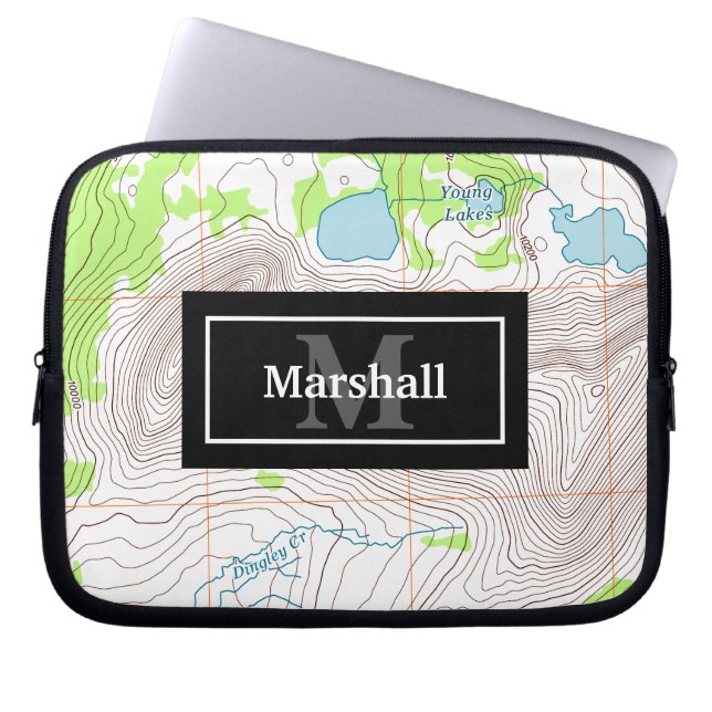 Topographic Map with Your Name and Monogram Laptop Sleeve (Front)