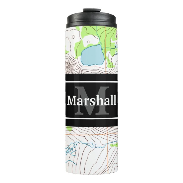 Topographic Map with Your Name and Monogram Thermal Tumbler (Front)