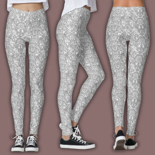 Topographic Maze Activewear   White and Black Line Leggings
