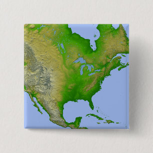 Topographic view of North America 15 Cm Square Badge