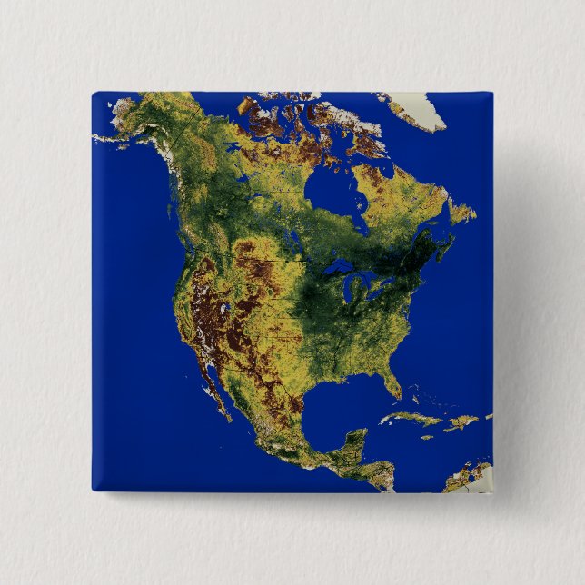 Topographic View of North and Central America 15 Cm Square Badge (Front)