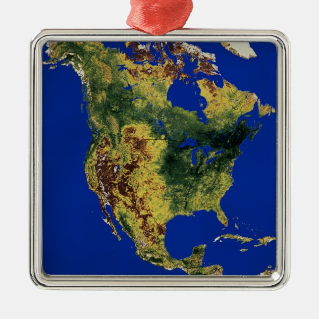 Topographic View of North and Central America Metal Tree Decoration (Front)