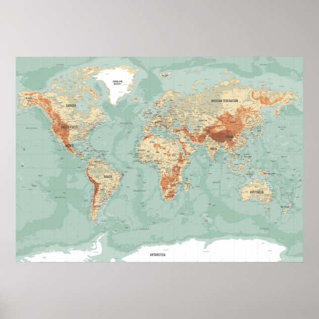 Topographic World Map Poster (Front)