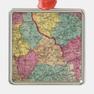 Topographical atlas of Maryland counties 3 Metal Tree Decoration