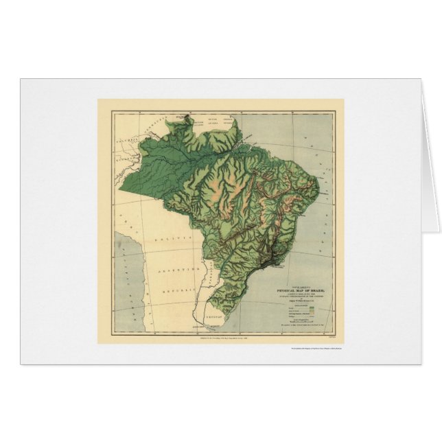 Topographical Map of Brazil by Wells 1886 (Front Horizontal)
