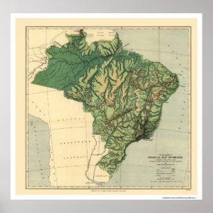 Topographical Map of Brazil by Wells 1886 Poster