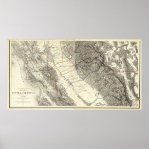 Topographical Map of Central California Poster