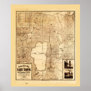 Topographical map of Lake Tahoe (1874) Poster