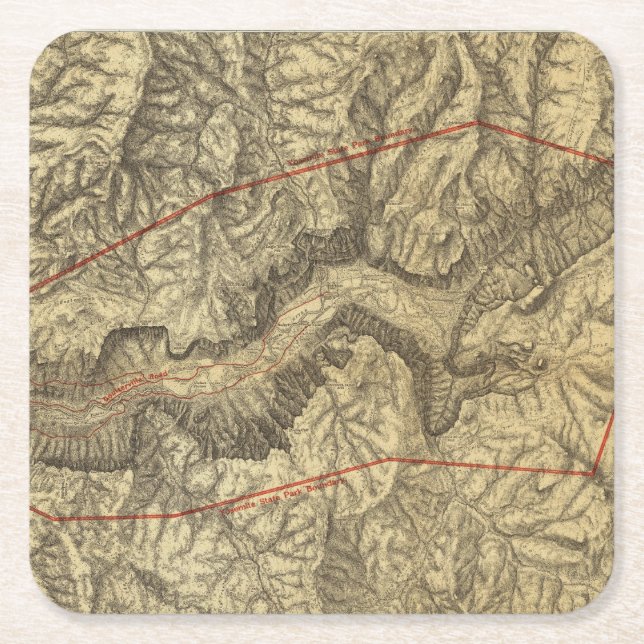Topographical Map of The Yosemite Valley 2 Square Paper Coaster (Front)