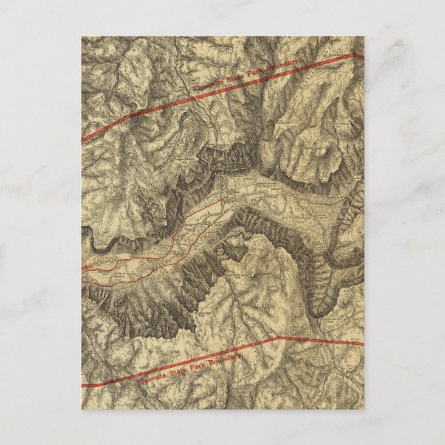 Topographical Map of The Yosemite Valley Postcard (Front)