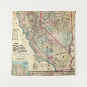 Topographical Railroad and County Map, California Tapestry