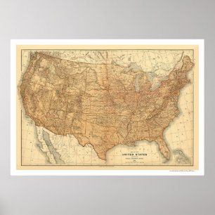 Topographical USA Map - 1883 Poster