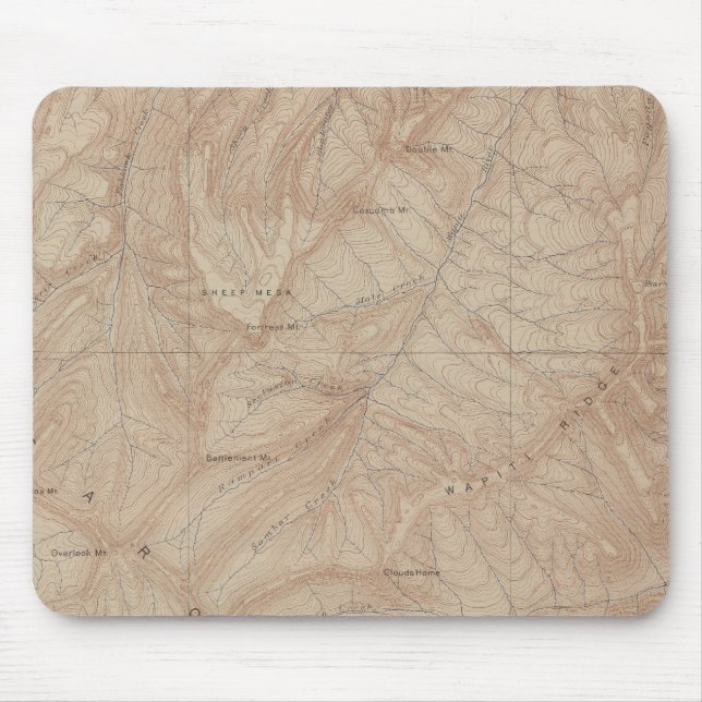 Topography Map, Yellowstone National Part, Wyoming Mouse Pad (Front)