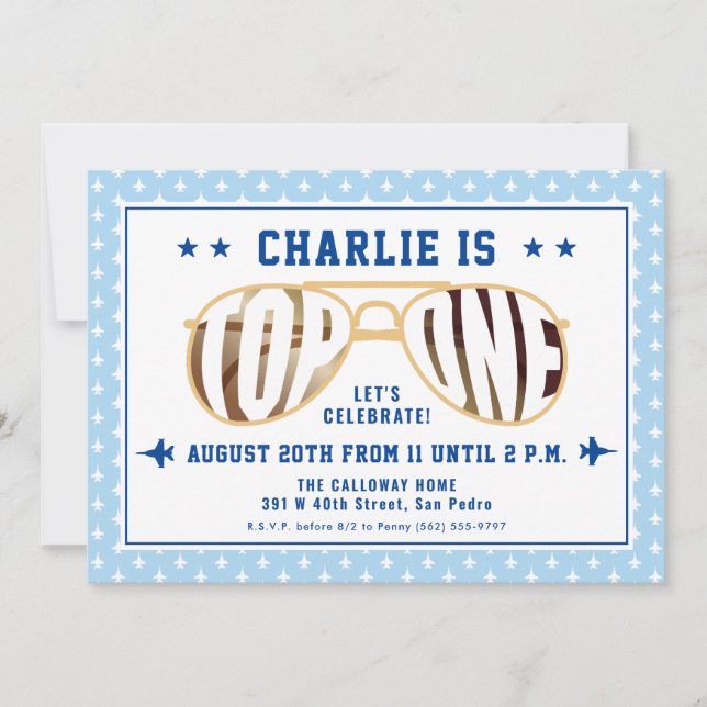TopOne Fighter Pilot Themed First Birthday Invitation (Front)