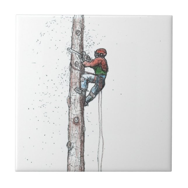 Topping out Arborist Tree Surgeon Ceramic Tile (Front)