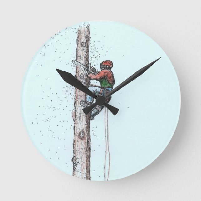 Topping out Arborist Tree Surgeon Round Clock (Front)