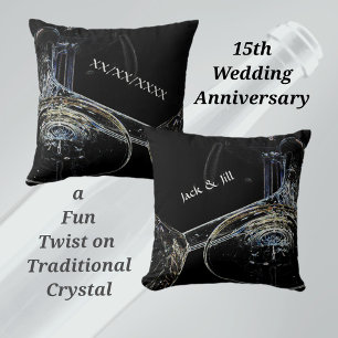 Toppled Crystal Wine Goblets Black Throw Pillow
