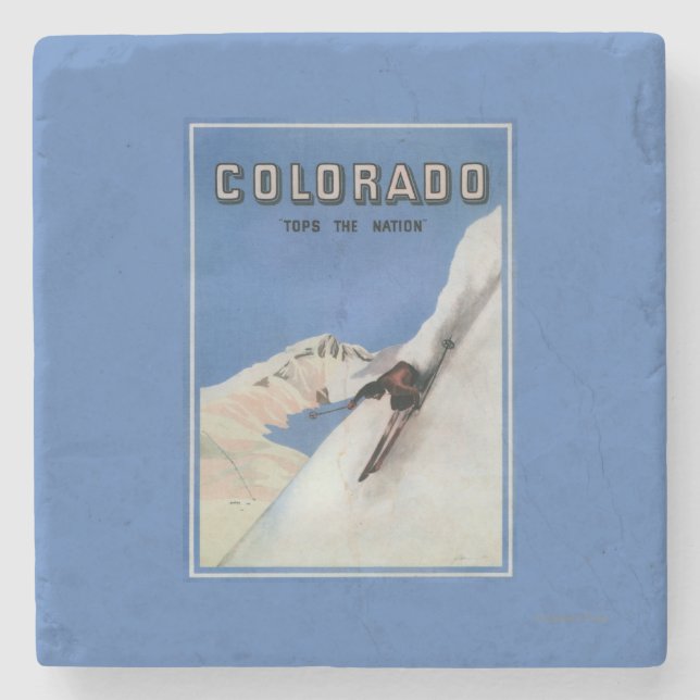 Tops the Nation - Skiing Promotional Poster Stone Coaster (Front)