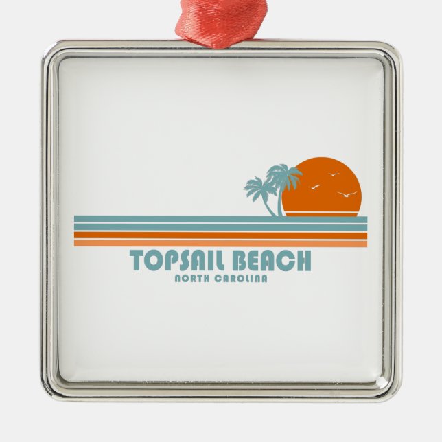 Topsail Beach North Carolina Sun Palm Trees Metal Ornament (Front)