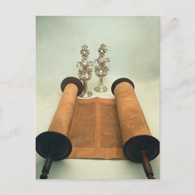 Torah scroll with Silver Crown finials Postcard (Front)