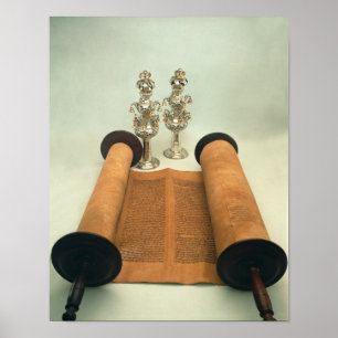 Torah scroll with Silver Crown finials Poster