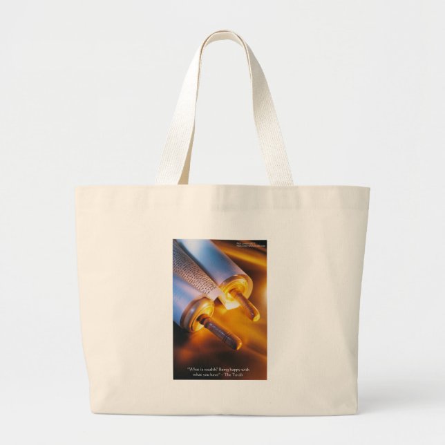 Torah Wisdom (Wealth/Happiness) Gifts, Mugs Etc Large Tote Bag (Front)