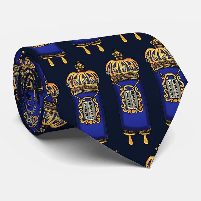 Torah with Blue Velvet and Ornate Gilt Covering Tie (Rolled)