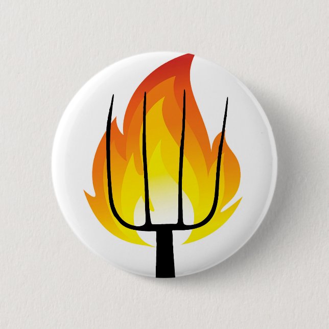 Torch and Pitchfork 6 Cm Round Badge (Front)
