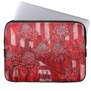 Torch Ginger Lily, Red Flowers Tropical Floral Art Laptop Sleeve