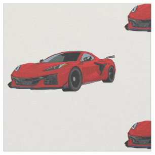 Torch Red C8 Corvette Hand Drawn Sketch Fabric