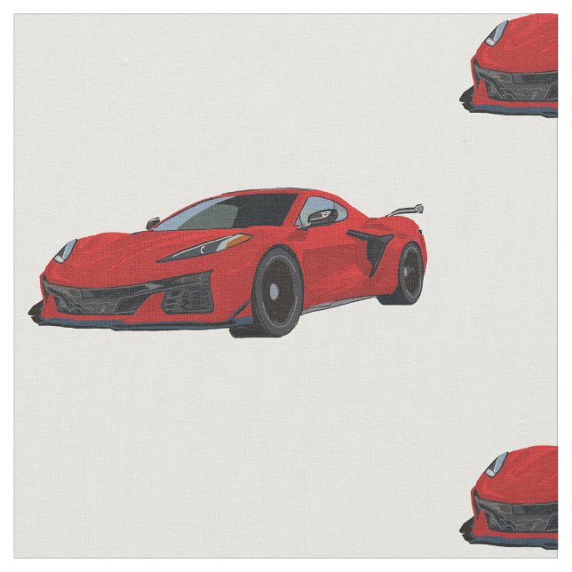 Torch Red C8 Corvette Hand Drawn Sketch Fabric (Close Up)