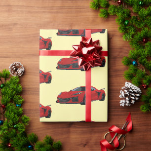 Torch Red C8 Corvette Sports Car Hand Drawn Wrapping Paper