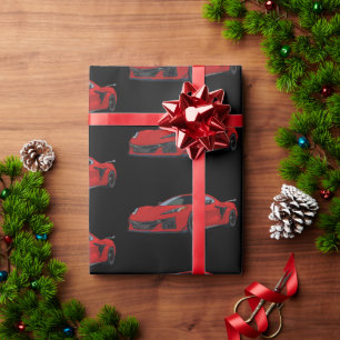Torch Red C8 Corvette Sports Car Hand Drawn  Wrapping Paper