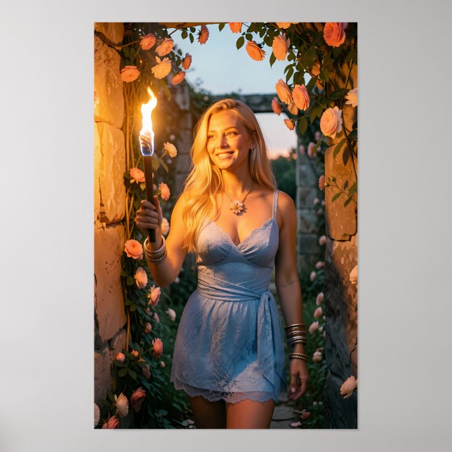 Torchlit Garden of Evening Grace Poster (Front)