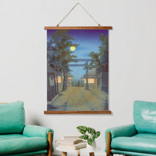 Torii and Full Moon Kobayashi Kiyochika Circa 1930 Hanging Tapestry