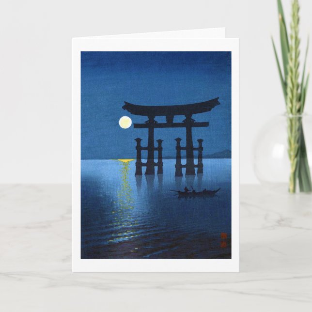 Torii Gate and Full Moon, Koho Shoda, Woodcut Card (Front)