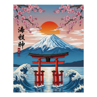 Torii Gate at Mount Fuji Sunrise Poster