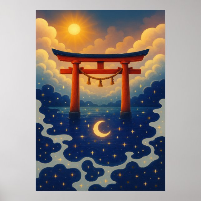 Torii Gate with Sun and Moon Fantasy Japanese  Poster (Front)