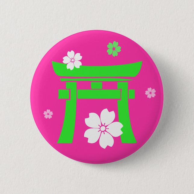 Torii (green & orange) 6 cm round badge (Front)