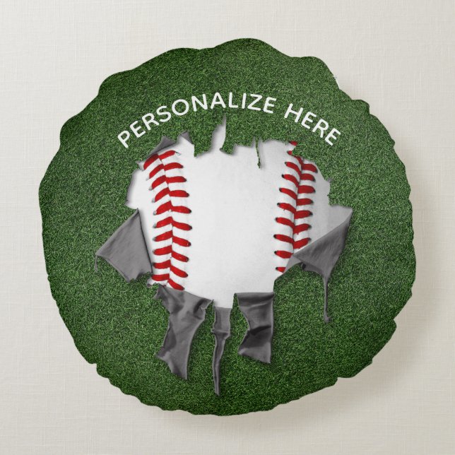 Torn Baseball Round Pillow (Back)