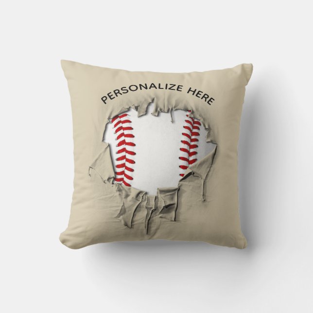 Torn Baseball Throw Pillow (Front)