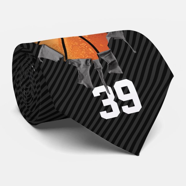 Torn Basketball (dark/personalised) Tie (Rolled)