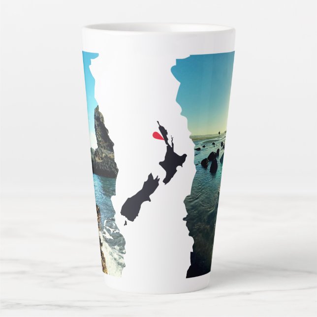 Torn Beach Collage New Zealand Location Pin Latte Mug (Front)