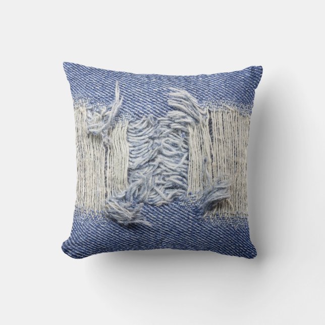 Torn blue denim: jeans texture. cushion (Front)
