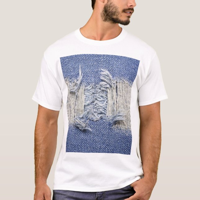 Torn blue denim: jeans texture. T-Shirt (Front)