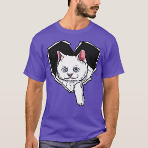 Torn Cloth Cat Face Torn Hole Heart Cat Face T-Shirt