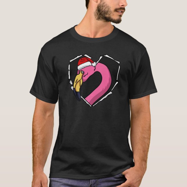 Torn Cloth Flamingo Face With Christmas Hat Hole H T-Shirt (Front)