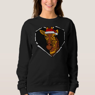 Torn Cloth Giraffe Face With Christmas Hat Hole He Sweatshirt