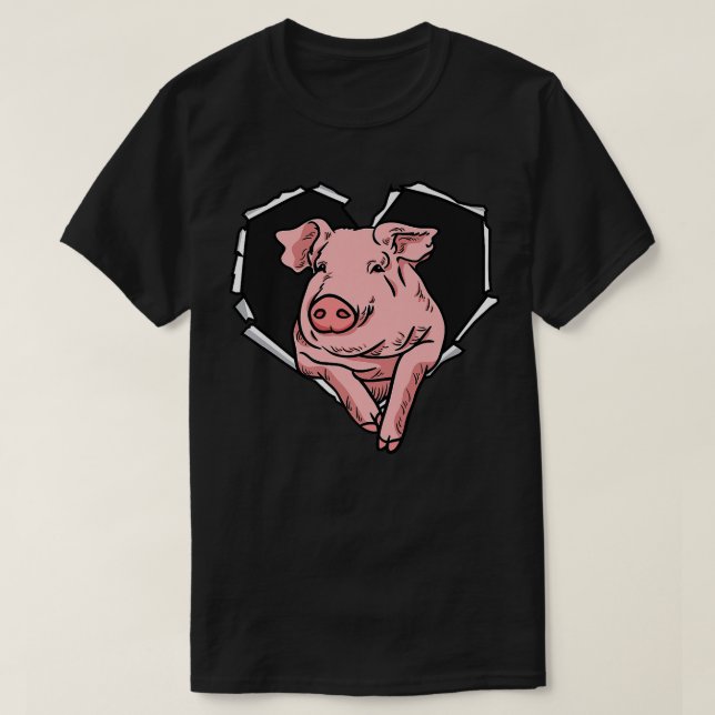Torn Cloth Pig Face Torn Hole Heart Pig Face Premi T-Shirt (Design Front)