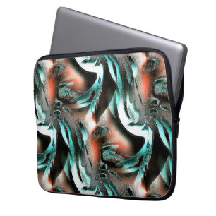 Torn cutouts in silver cyan with grooves on coral  laptop sleeve